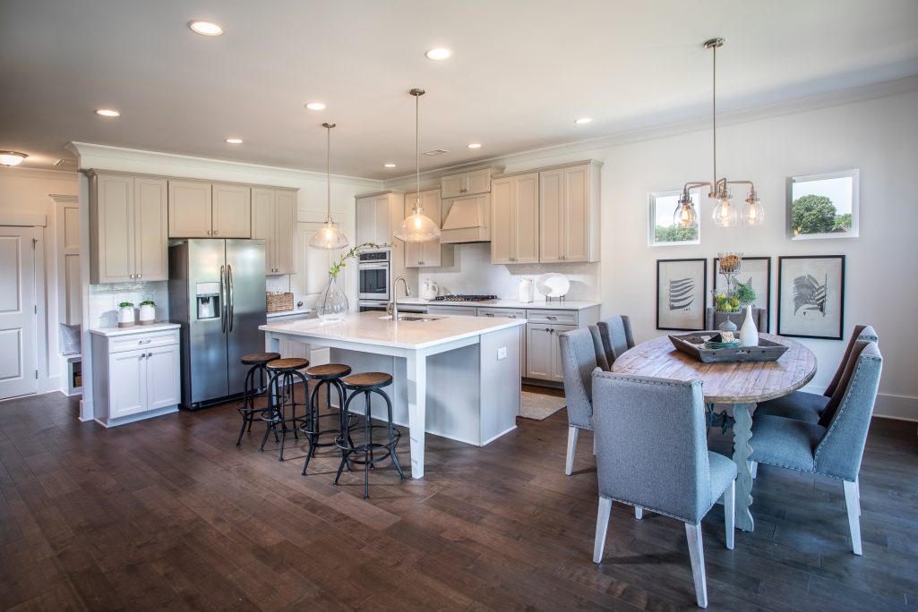 Open concept kitchen and kitchen table view 