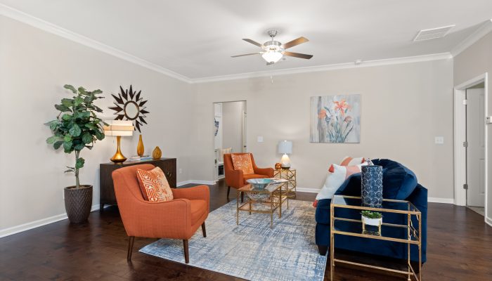 A living room in One Level Homes in 55 Plus Communities